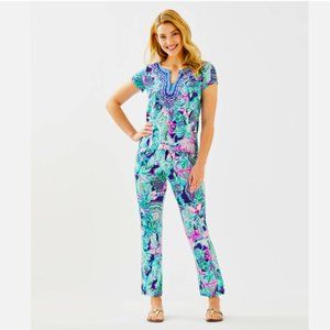 NEW Lilly Pulitzer 2 PC ALORA TOP + LORALEE PANTS Looking Sharp Navy Pink Large